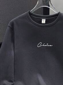 SHEIN Teen Boys' Casual Versatile All-Match Letter Print Knit Crew Neck Long Sleeve Sweatshirt, Suitable For School, Outings, Travel, All Seasons, Great As A Gift - Grey - View 5