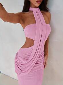 Aloruh Light Pink Women's Wrap Asymmetric Flowy Maxi Mermaid Bodycon Dress,For Vacation,Party,Dating - Baby Pink - View 8