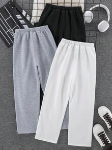SHEIN 3件套青少年男童休闲可爱日常舒适经典黑白灰三色宽松直筒卫衣裤套装，买二送一，适合外出、上学、聚会、秋冬季、返校季等场合。 - 彩色 - 查看 2