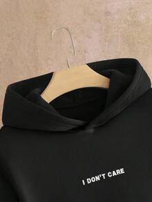 HIMLAND Men's Casual Daily Letter Graphic Pocket Hoodie, Autumn, For Fall Winter