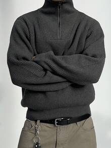 DAZY 男士高领半拉链毛衣，深灰色，秋冬 - 深灰色 - 查看 1