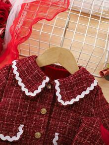 SHEIN Ensemble robe et veste bébé fille à carreaux élégant et mignon avec contraste de maille - Multicolore - Voir 7