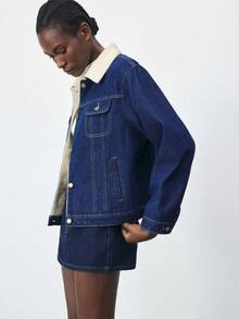 Maija Women's Fleece Denim Coat Winter Long-Sleeved Warm Coat Casual Wear Thanksgiving For Women Christmas