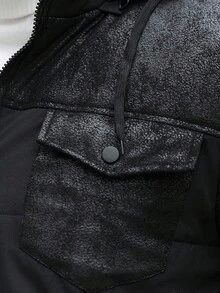 Manfinity CasualCool Thermal Lined Solid Color Pocket Design Hooded Winter Long Sleeve Coat For Men, Black Coat - Black - View 6