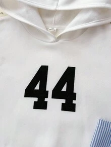 SHEIN Teen Girls Graphic Printed Hoodie And Striped Pants Set - Blue and White - View 4