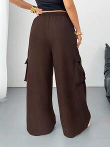 POPSWAY Pantalones casuales de camuflaje con cintura elástica y cordón, bolsillos, para mujer de talla grande