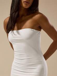 MUSERA ESSENTIALS Buttery Soft Bandeau Fitted Dress Basic Spring Summer Cute Casual Vacation,White Dresses For Women Ibiza Beach Fall Night Out Elegant, Back To School, Date Night Casual Dress