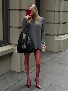 Aloruh Women's Autumn/Winter New Casual Elegant Loose Turtleneck Ribbed Long Sleeve Sweater, Dark Gray Winter - Dark Grey - View 7