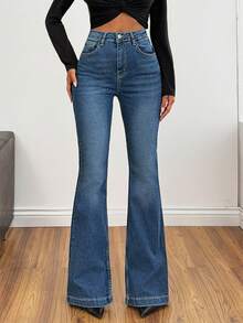 Jeans in denim a vita alta con vestibilità aderente e gamba ampia, comodi