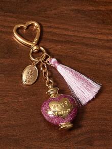 HARRY POTTER X SHEIN Fashionable Zinc Alloy Love Potion Heart Tassel Keychain Bag Charm Pendant, Collectible Gift, Gold & Pink,Heart, Love, Gifts For Friends