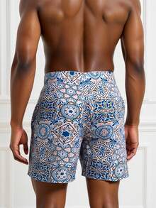 Manfinity KASUA Men's Summer Vacation Style All-Over Print Drawstring Waist Slant Pocket Beach Shorts