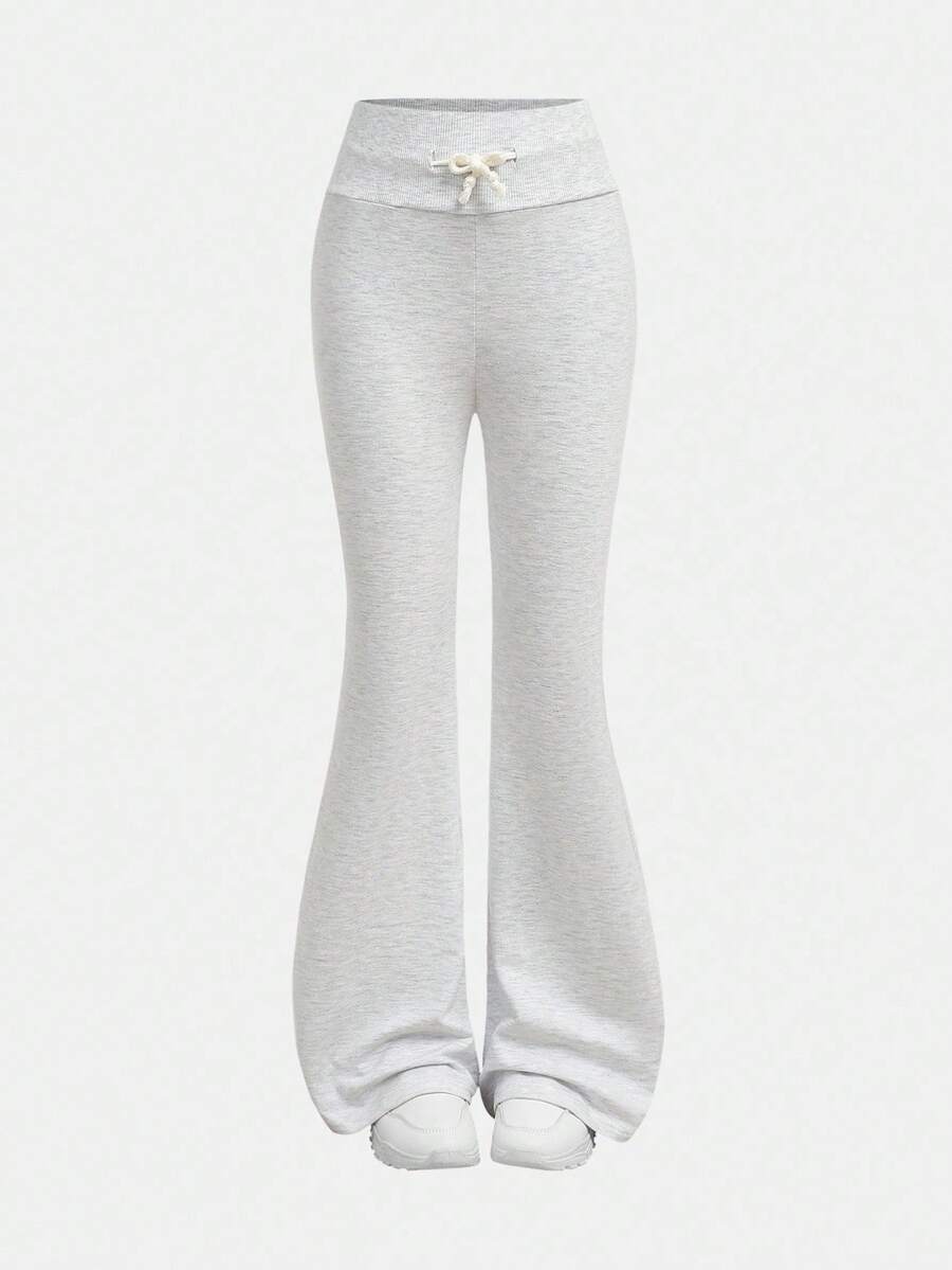 SHEIN Girlism Tween Girls' Fashionable Casual Sports Flared Knit Pants - Light Grey - View 1