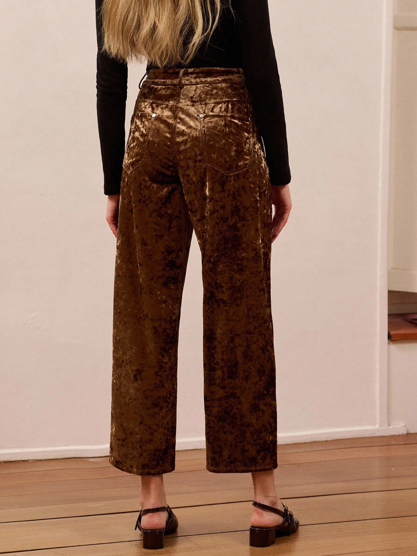 Herbst Vintage braune zerknitterte Samt Straight-Leg Hose Herbst Frauenkleidung Herbst Winter