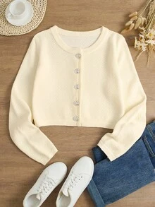 Lunelith SHEIN Lunessa Women's Sweet Solid Color Casual Button-Up Long Sleeve Cardigan, Autumn/Winter