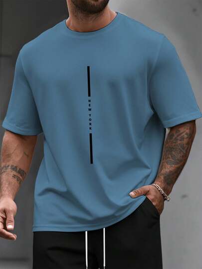 Manfinity Homme 大码男士字母印花圆领短袖休闲T恤