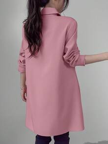 SHEIN Unity Áo sơ mi dài tay màu trơn rộng rãi thoải mái mùa xuân/hè cho nữ, áo dài tay - Bụi hồng - Xem 2