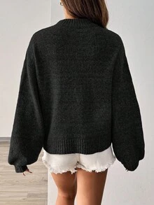 SHEIN PariChic 宽松休闲百搭高领长袖套头衫 - 黑色 - 查看 2