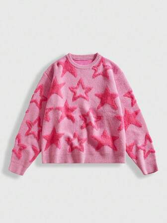 Men's Casual Star Jacquard Knit Sweater, Round Neck, Long Sleeve, Autumn/Winter