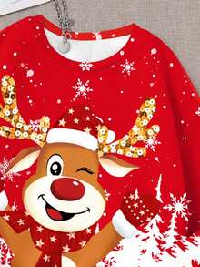 SHEIN Tween Mädchen Cartoon Weihnachtsren Muster Langarm Sweatshirt und Hose Set, Herbst Winter Kleidung für Tween Mädchen