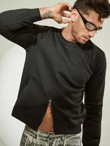 FeverCity Men's Casual Solid Color Zip-Up Sweatshirt, Autumn/Winter - Black - View 1