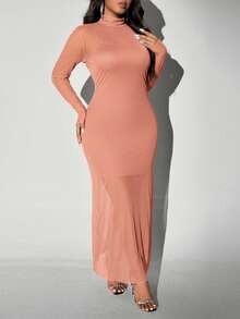 Viva Relle Plus Size Knitted Mesh Sexy Spaghetti Strap High Neck Sheer 2 Pieces Set