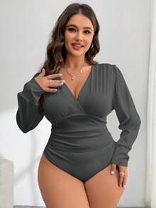 SHEIN Essnce 大码女式白色套装，情人节外出服，春季外出服，度假套装，女士外出连体衣，/秋冬 - 深灰色 - 查看 5