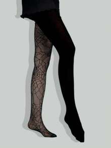 ROMWE Goth 1pc Women High Elasticity Asymmetric Sexy Pantyhose/Tights/Leggings - Dark Black - View 4