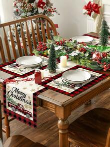 Cirelle 4 Stück Weihnachts-Tischdecke mit Cartoon Auto- und Weihnachtsbaum-Mustern, die eine festliche Atmosphäre im Restaurant schaffen und überraschende Weihnachtsgeschenke präsentieren - Weihnachts-Tischset - Übersicht 6