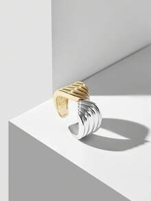 MOTF PREMIUM 18K镀金扭纹十字开口戒指 - 金黃色 - 查看 4