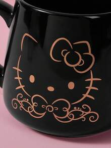 HELLO KITTY AND FRIENDS | SHEIN 420ml 陶瓷卡通字母印花黑色马克杯 - 黑色 - 查看 4