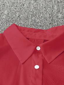 SHEIN Clasi 休闲白色透明蝴蝶结衬衫 - 西瓜粉 - 查看 5
