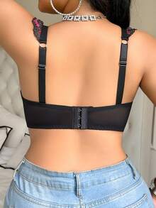 SHEIN Sutien cu armătură sexy din dantelă pentru femei, mărime plus, cu ridicare - Roz fierbinte - Vizualizare 2