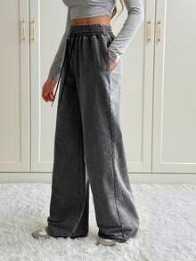 SHEIN Tall 黑色雪洗女士针织运动裤 - 灰色 - 查看 5