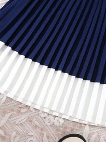 Elladie kids Baby Girls Casual Cute Colorblock Pleated Dress - Royal Blue - View 6