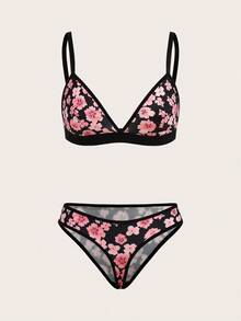 2件套花卉印花三角杯休闲内衣套装