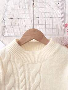 SHEIN Explorewe 青少年女孩针织纹理长袖毛衣和开衩裤休闲家居服套装 - 白色 - 查看 5