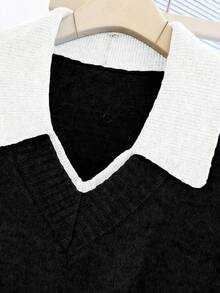 Franclia V-Neck 2 In 1 Long Sleeve Sweater, Autumn/Winter - Black - View 7
