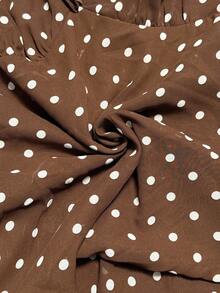 Roveilla 大码 V 领喇叭袖雪纺波点腰连衣裙，春秋 - 咖啡棕 - 查看 7