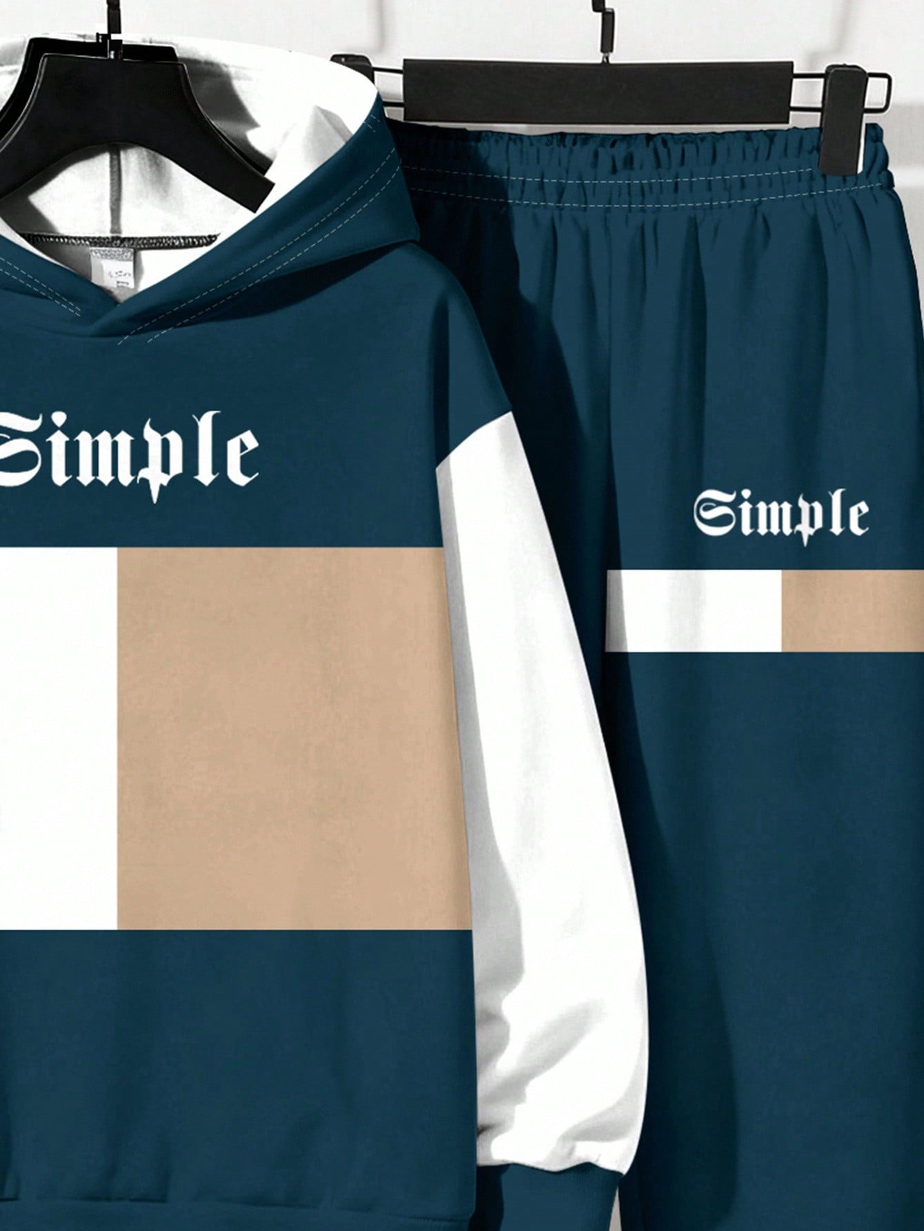 مجموعة بلوزة هوديي أزرق بأكمام طويلة بسيطة وكاجوال...