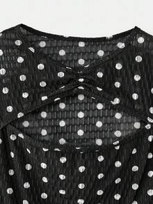 lacRébo ملابس علوية طويلة الأكمام مطبوعة بنقاط مع فتحة في الرقبة، ملابس نسائية للخريف والشتاء