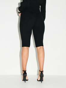 KIZN Ribbed Knit Winter Capri Leggings With Midi Length High Rise - Black - View 2