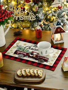 Cirelle 4 Stück Weihnachts-Tischdecke mit Cartoon Auto- und Weihnachtsbaum-Mustern, die eine festliche Atmosphäre im Restaurant schaffen und überraschende Weihnachtsgeschenke präsentieren - Weihnachts-Tischset - Übersicht 1