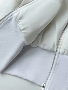 Elamini 女士时尚杏色拼接短款皮草连帽收腰立领长袖短款棉服外套，适合秋冬季 - 白色 - 查看 8