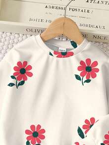 SHEIN Bộ 2 món/Bộ đồ liền thân dài tay cổ tròn in họa tiết hoa dễ thương cho bé gái, phù hợp cho mùa thu/đông - Nhiều màu - Xem 5