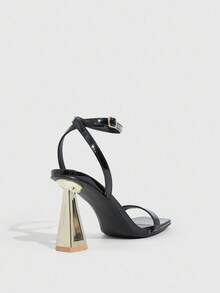 CUCCOO SZL 黑色方头粗跟带女式高跟凉鞋，性感派对宴会百搭凉鞋 - 黑色 - 查看 8