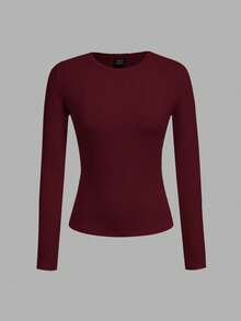 SHEIN EZwear 3pcs Women's Crew Neck Casual Fitted Long Sleeve T-Shirt Set, Black/Brown/Wine Red, Autumn/Winter,Fall,Fall Clothes For Women - Multicolor - View 3