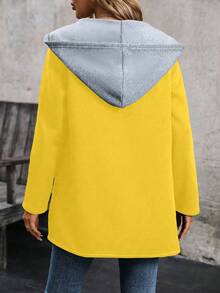 EMERY ROSE Color Block Thermal Lined Hooded Pocket Casual Long Sleeve Jacket - Yellow - View 2