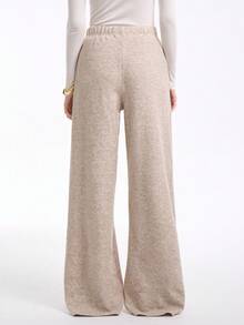 Aalyst 女士休闲、商务、居家办公优雅长裤，针织仿羊毛，及踝长度，带口袋，杏色，秋冬 - 杏色 - 查看 2