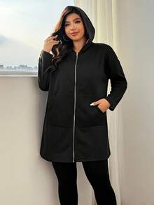 SHEIN EZwear Casaco casual plus size com forro térmico e capuz, ideal para outono/inverno.
