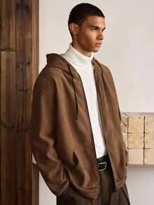 SWAVVY 男士休闲百搭连帽保暖内衬夹克，秋冬 - 棕色 - 查看 3